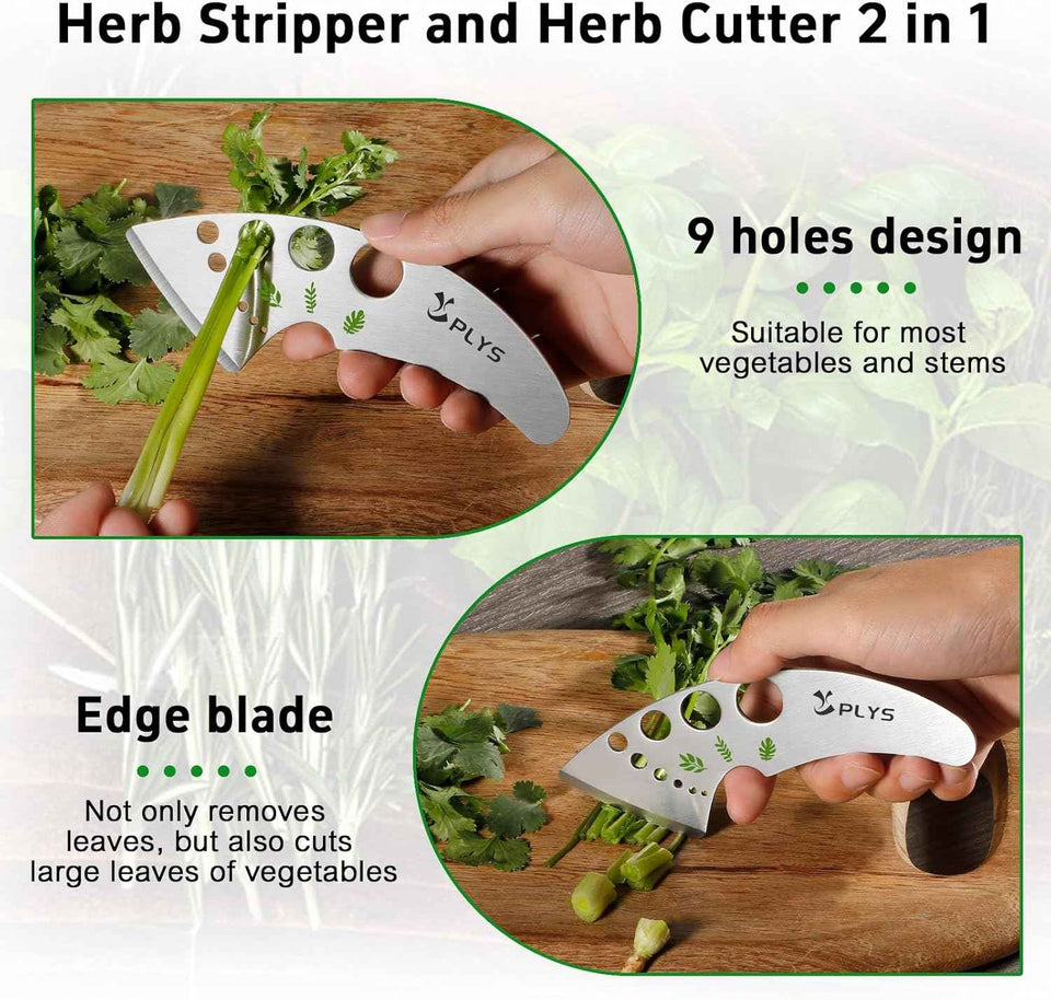 Plys Herb Stripper Tool 9 Holes - Stainless Steel Kitchen Herb Stripping Tool, Herb Leaf Peeler for Kale, Chard, Collard Greens, Rosemary, Thyme, Parsley and Basil, 2025 Professional Kitchen Gadgets