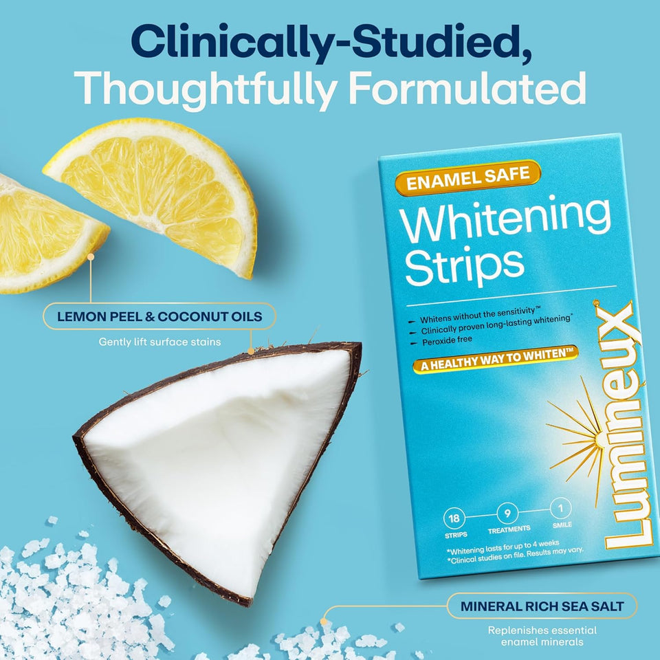 Lumineux Teeth Whitening Strips Kit - 9 Treatments (1 Month) - Peroxide Free - Enamel Safe for Whiter Teeth - Whitening Without The Sensitivity - Dentist Formulated - Sensitivity Free