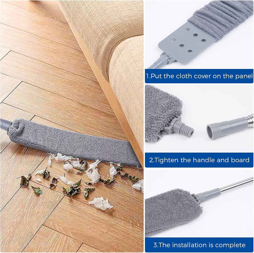 Retractable Microfiber Dusting Cloths with Long Handle 60inches for Cleaning Under Appliances Furniture Couch Fridge