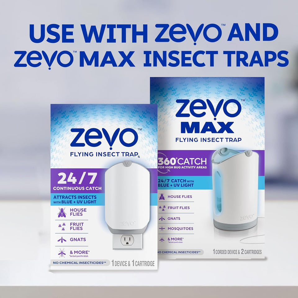 Zevo Flying Insect Trap Official Refill Cartridges - Fits Both Zevo Trap & MAX Indoor Fly Trap - Authentic Trap+Lock Technology to Catch Gnats, House & Fruit Flies (6 Official Refill Cartridges)