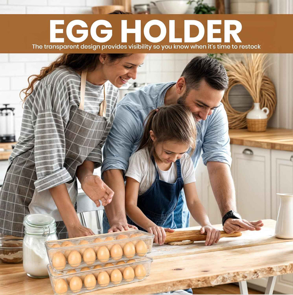 Utopia Home Clear Stackable Egg Holder for Refrigerator Organization - Pack of 2 with Lid and Handle
