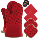 KEGOUU Oven Mitts and Pot Holders 6pcs Set, Kitchen Oven Glove High Heat Resistant 500 Degree Extra Long Oven Mitts and Potholder with Non-Slip Silicone Surface for Cooking (Grey)
