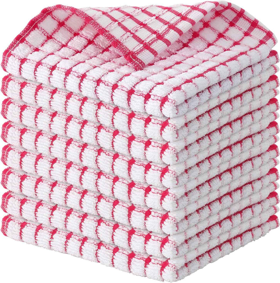 Kitinjoy Cotton 8 Pack Terry Kitchen Dish Cloths, 12 x 12 Inches Super Soft and Absorbent Dish Rags, Quick Drying Dish Towels for Washing Dishes, Mixed Color