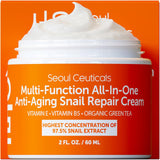 SeoulCeuticals 97.5% snail mucin moisturizer cream, cruelty free, K beauty skincare day and night repair cream, 2 oz