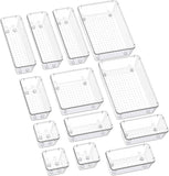 smartake 13-piece clear drawer organizers with non-slip silicone pads, 5-size desk bathroom organizer trays for makeup, jewelries, utensils storage in bedroom dresser, office and kitchen