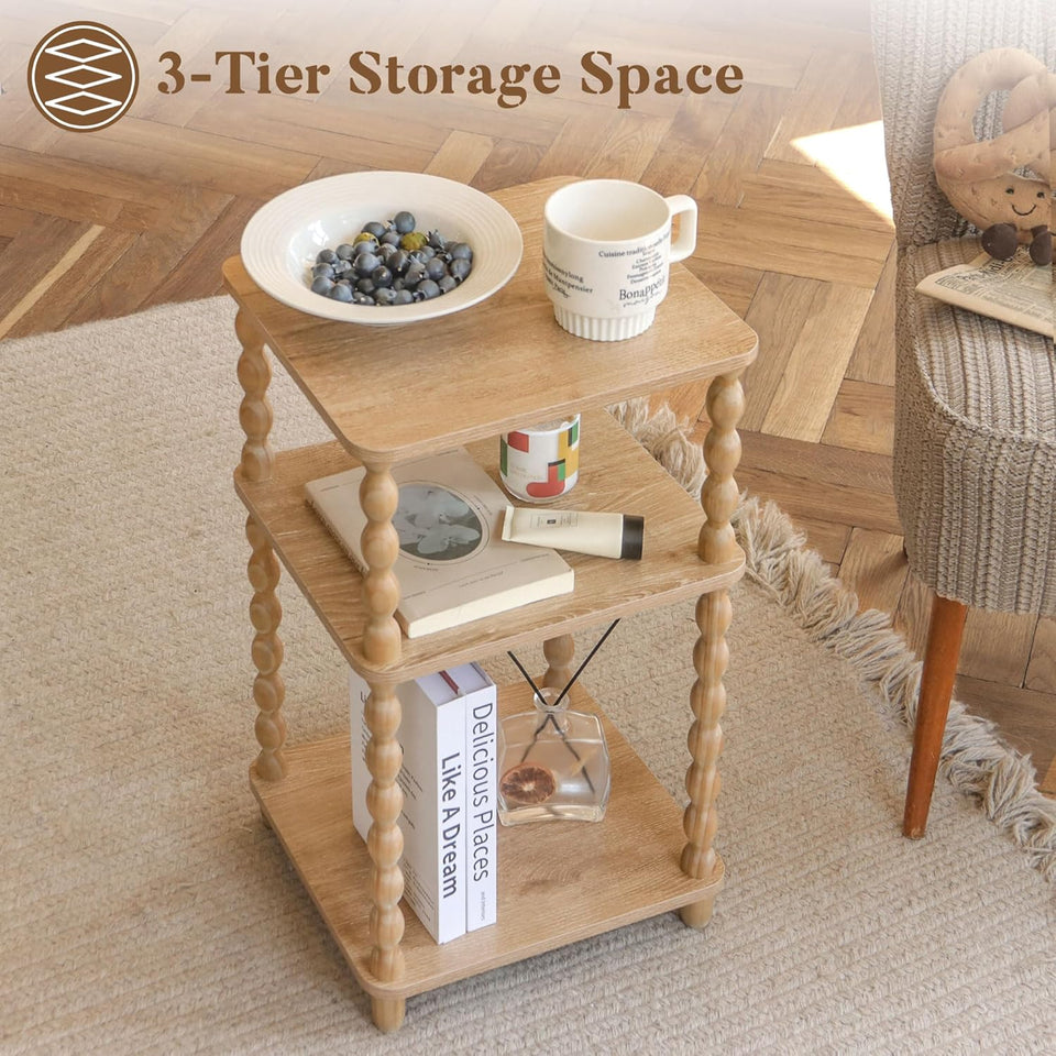 End Table, Modern Side Table with 3 Tier Open Shelf, Small Table Bed Side Tables Bedroom for Small Spaces, Living Room and Office (Rustic Walnut)
