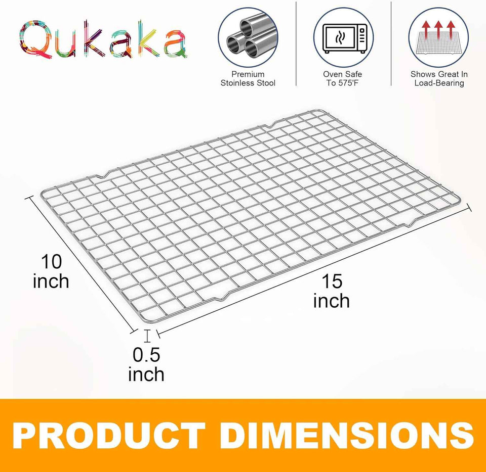 2PCS Cooling Racks for Cooking and Baking - 10" x 15"Heavy Duty Stainless Steel Wire Rack for Baking, Grilling, Roasting - Oven & Dishwasher Safe - Fits Jelly Roll Sheet Pan-Silver