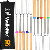 MalloMe Smores Sticks for Fire Pit Long - Marshmallow Roasting Sticks Smores Kit - Smore Skewers Hot Dog Fork Campfire Cooking Equipment, Camping Essentials S'mores Gear Outdoor Accessories 32" 5 Pack