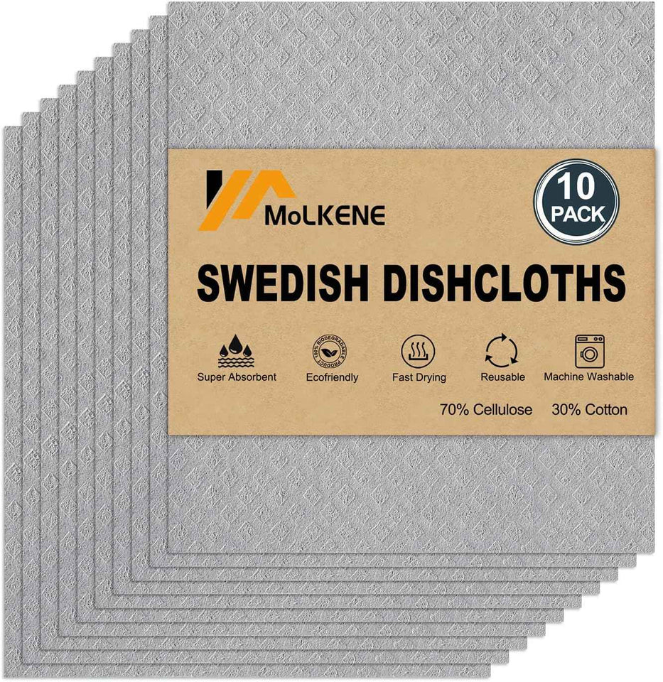Swedish Dish Cloths - 10 Pack Reusable Kitchen Dishcloths - Ultra Absorbent Dish Towels for Washing Dishes - Cellulose Sponge Cloth Cleaning Rag - Assorted