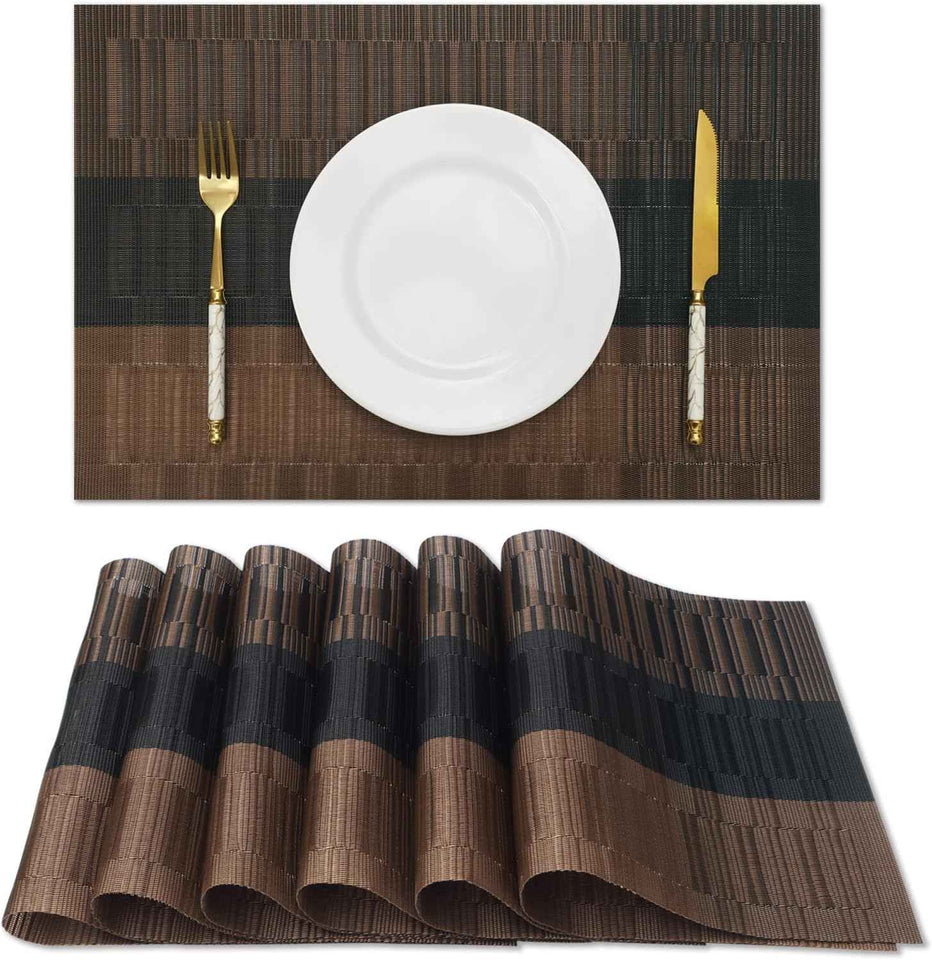 HeloHo Black Placemats Set of 4 Heat-Resistant Washable Place Mats Non-Slip Vinyl Woven Table Mats Wipeable Placemat for Kitchen Dining Table Decoration Indoor Outdoor