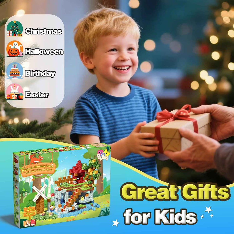 Payleeg Magnetic Blocks, Forest Animals Magnet World Set, Magnetic Building Cubes for Boys Girls Age 4-8, 5-7, 8-12, STEM Montessori Sensory Toys for 3+ Toddlers, Travel Outdoor Toy Gifts for Kids