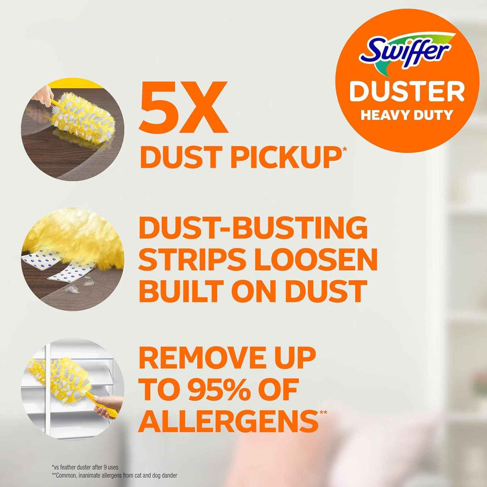 swiffer heavy duty feather & microfiber duster refill, 11-count, unscented, heavy duty alternative for dusting furniture and blinds