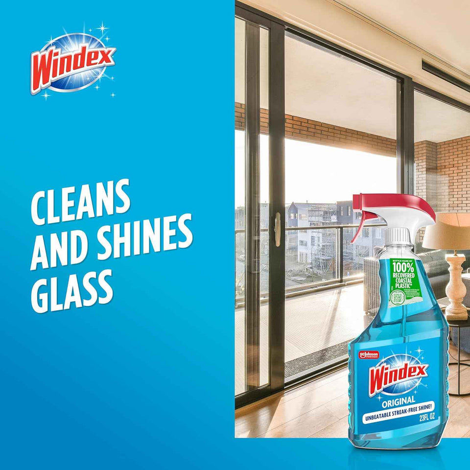 Windex Original Glass Cleaner Spray Bottle, 23 Fl Oz, Streak-Free Shine, Original Blue Scent