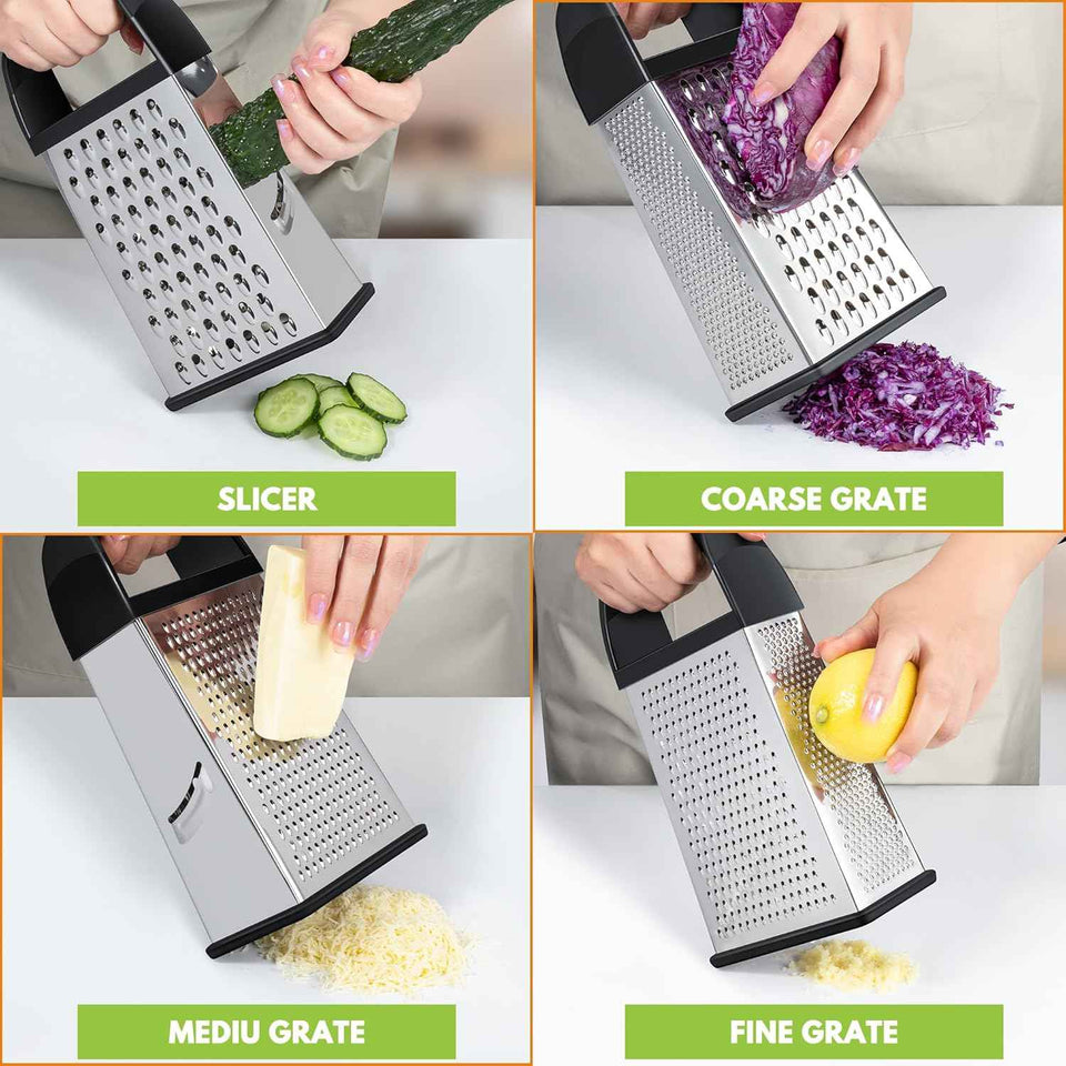 Urbanstrive 18/8 Stainless Steel Cheese Grater with Container Box, Zester, and Dishwasher Safe Kitchen Gadgets
