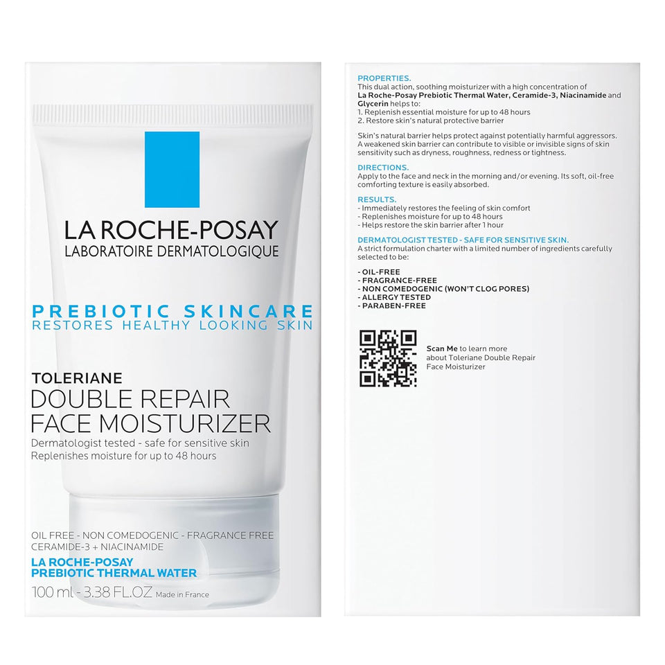 La Roche-Posay Toleriane Double Repair Face Moisturizer for all skin types with ceramide and niacinamide, fragrance-free, oil-free