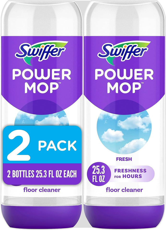 Swiffer PowerMop Floor Cleaning Solution with Fresh Scent, PowerMop Refills, Floor Cleaner for Mopping, 25.3 fl oz, 2 Pack