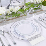 Wellife 700-Piece Silver Plastic Dinnerware Set for 100 Guests, Elegant White and Silver Design