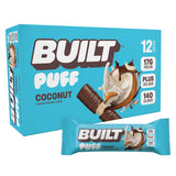 built bar coconut puff protein bars, 17g protein, 140 calories, 6g sugar, collagen, gluten free, 12 count