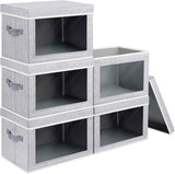 Storage Bins with Lids - Fabric Closet Storage Bins with Window, Collapsible Baskets for Shelves 4 Pack, Home Decorative Boxes for Clothes, Closet, Office, Grey