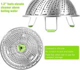 Stainless Steel Veggie Steam Basket for Pot, Foldable and Expandable Steaming Insert with Extendable Handle Fits 5.1" to 9" Pots