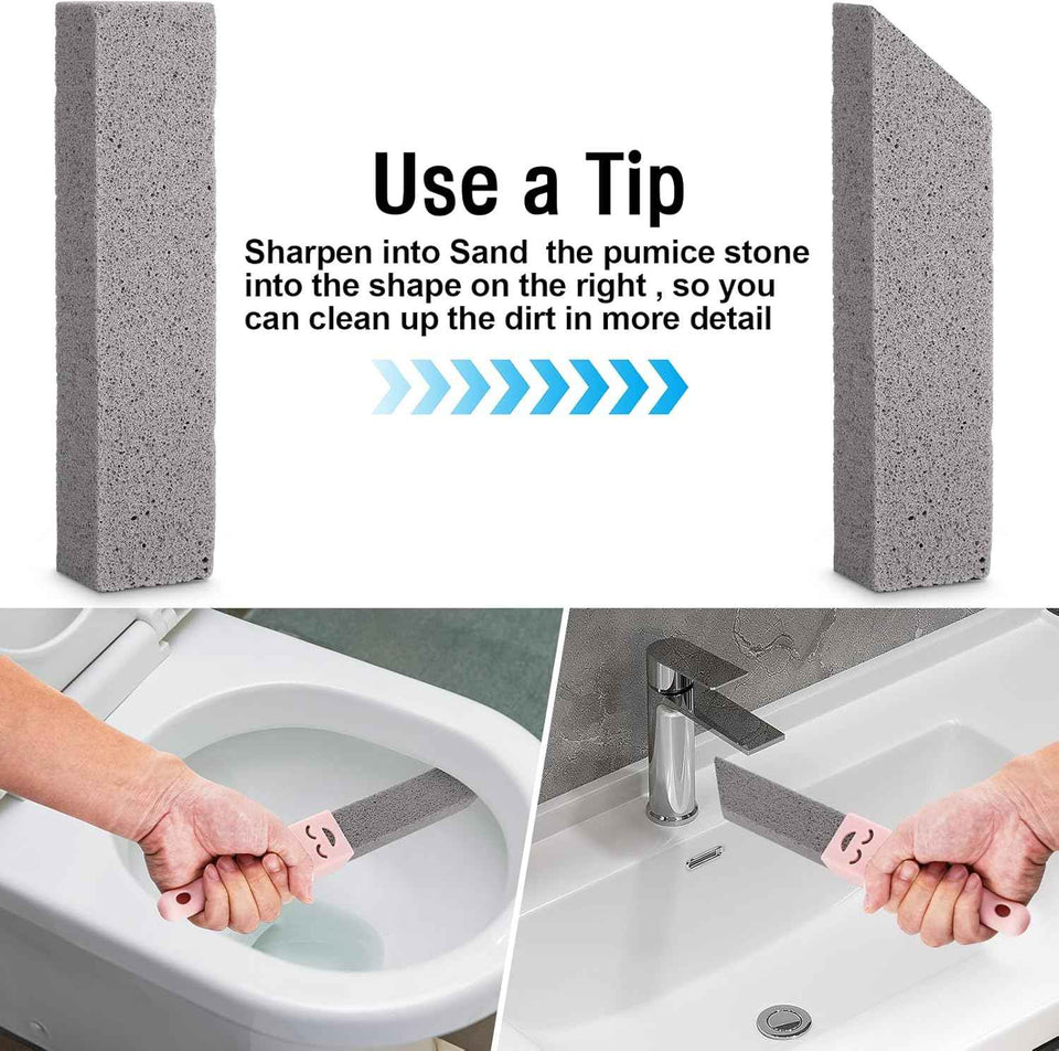 Navona 8 Pack Pumice Stone Scouring Sticks with 2 Universal Handles, Grey Pumice Stone Cleaner for Cleaning Toilets, Bathrooms, Kitchens, Spas and Pools