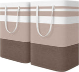 HomeHacks 2 Pack Large Laundry Baskets, Waterproof, Freestanding Laundry Hampers, Collapsible Clothes Hamper with Reinforced Handles in Laundry Room, College Dorm, Bathroom, Bedroom (Grey, 75Lx2)