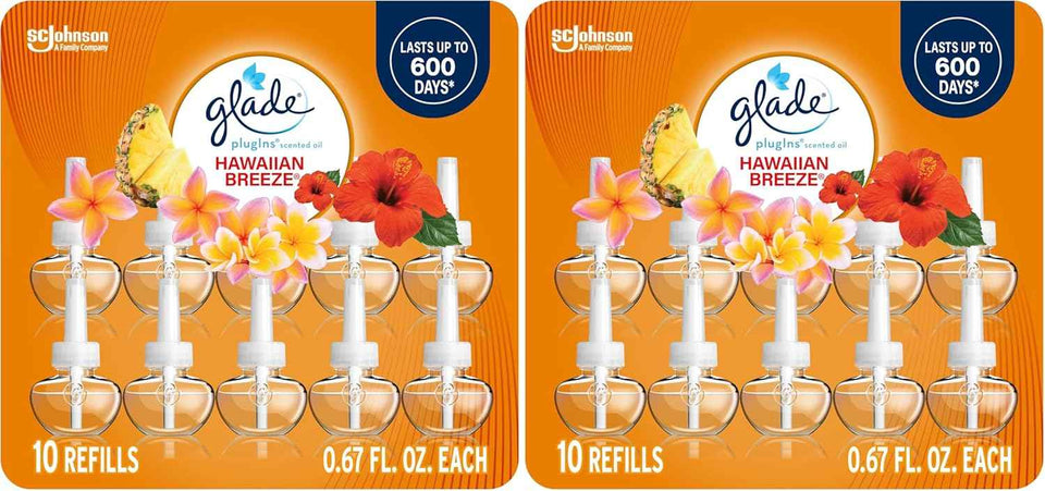 Glade PlugIns Refills Air Freshener, Scented and Essential Oils for Home and Bathroom, Hawaiian Breeze, 6.7 Fl Oz, 10 Count