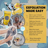 GOSHI exfoliating shower towel - rip-resistant exfoliating washcloth for all skin types - made in japan - soft and gentle