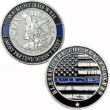 Saint Michael Patron Saint of Law Enforcement Challenge Coin The Thin Blue Line Silver Plated Coins