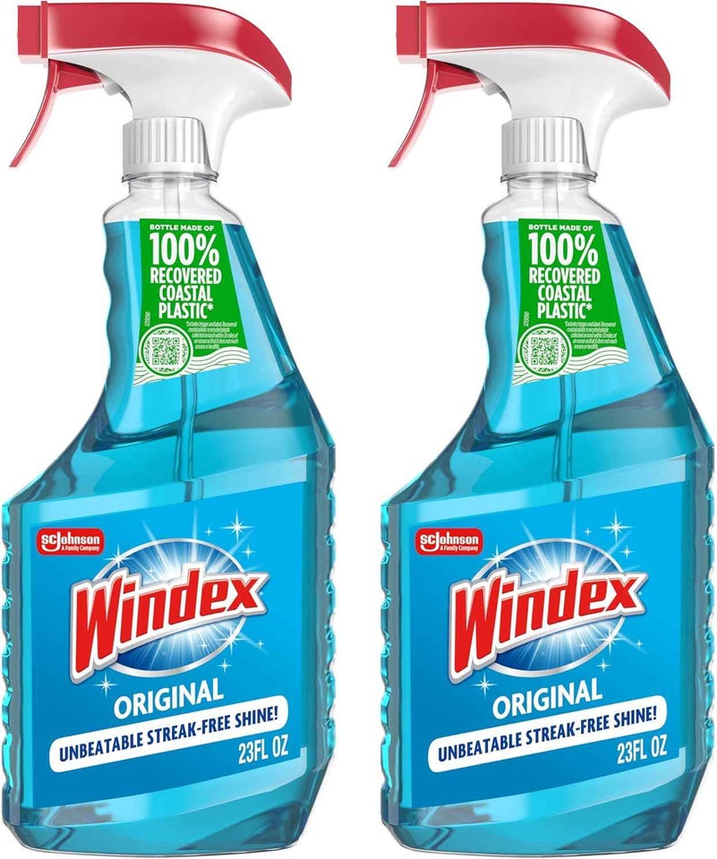Windex Glass and Window Cleaner Spray Bottle, Packaging Designed to Prevent Leakage and Breaking, Surface Cleaning Spray, Original Blue Scent, 23 Fl Oz