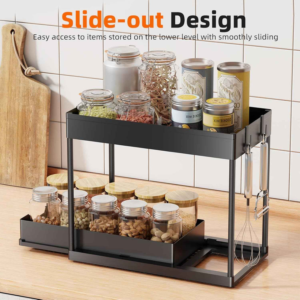 Simple Trending Under Sink Organizer 2-Pack, 2-Tier Pull-Out Sliding Storage Cabinet for Kitchen Bathroom, Black