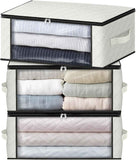 HomeHacks Storage 3-Pack Clothes Organizer Storage Bags Foldable Storage Box with Large Clear Window Sturdy Handles for Closet, Dorm, Pillows, Bedding, Clothes, Blankets, 35L, Gray