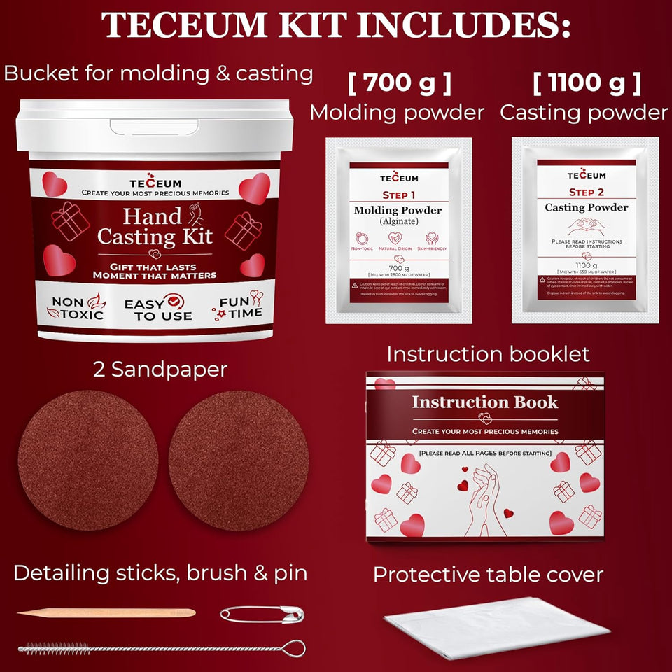 TECEUM Hand Casting Kit – Unique Gift for Babies & Adults – Ideal DIY Gift for Your Loved Ones, Couples, Family – For Wedding, Anniversary, Baby Shower, Mother’s Day, Christmas – Romantic Gifts – Kit1