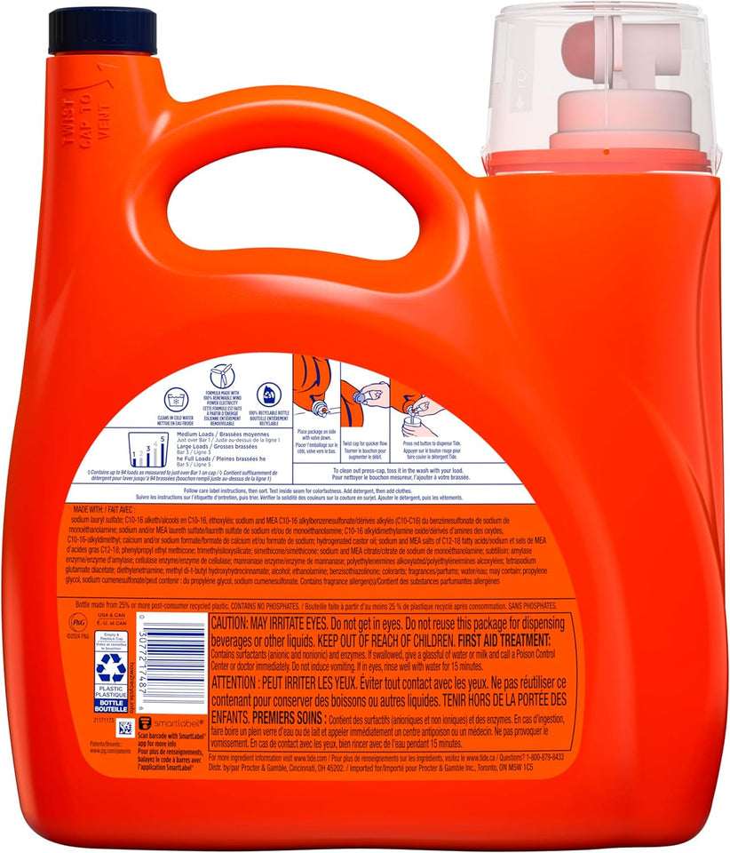 Tide Plus Boost of Ultra Downy Liquid Laundry Detergent, April Fresh Scent, 132 fl oz, 94 Loads, Laundry Detergent Liquid with Long-Lasting Freshness