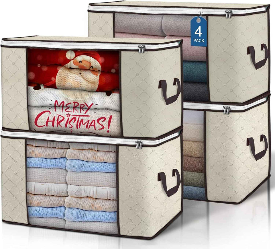90 L Large Storage Bags, 6 Pack Clothes Storage Bins Foldable Closet Organizers Storage Containers with Reinforced Handle for Clothing, Blanket, Comforters, Bed Sheets, Pillows and Toys (Gray)