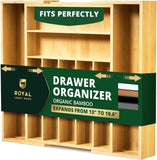 Royal Craft Wood Luxury Bamboo Kitchen Drawer Organizer - 9 Slot Silverware Organizer for Flatware, Utensil Holder & Cutlery Tray Drawer Dividers in Natural