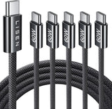 Lisen 5-pack usb c to c cable, 60w fast charging, 10ft for iphone 17, ipad, galaxy s25/s24