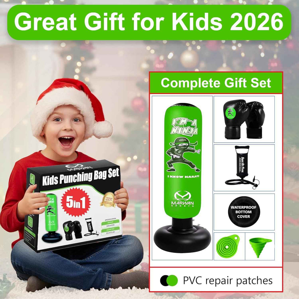 Marwan Sports 5-in-1 Inflatable Punching Bag for Kids - 63" Karate Toy Set with Boxing Gloves