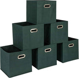 Household Essentials Foldable Fabric Storage Bins 6 Piece Set, Strong Poly-Woven Fabric, Sturdy Chipboard Sides, Grommet Front Handle, Stackable and Foldable, Classic Design, Black