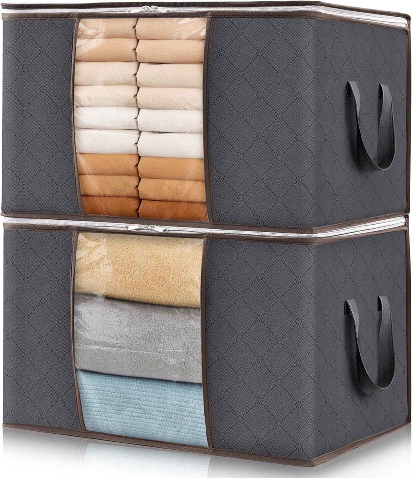 Lifewit 6 Pack Clothes Storage Bins with Lids, Foldable Blanket Storage Bags with Zippers, Clear Window and Reinforced Handles, Closet and Organization for Clothing, Sweater, Comforter, Bedding, Gray