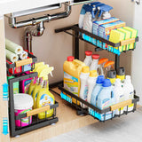 ADBIU Under Sink Organizer, 2 Pack 2 Tier Expandable Height Kitchen Bathroom Cabinet Organizers