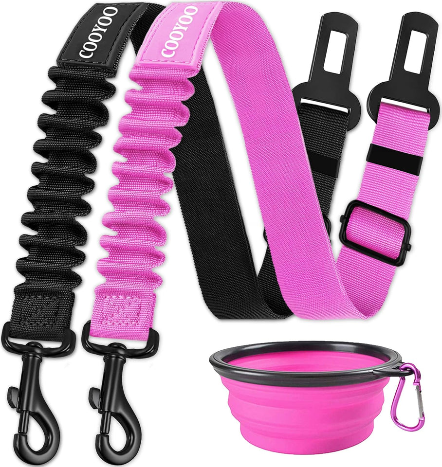 cooyoo dog seat belt 3 piece set adjustable nylon pet safety harness heavy duty elastic