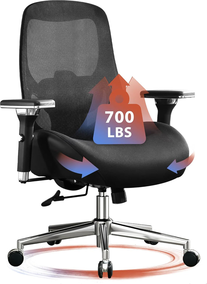 BOSMILLER 700lbs Big and Tall Office Chair with Wide Thick Seat Cushion for Sitting All Day,Ergonomic Mesh Desk Chair with Adjustable Lumbar Support for Heavy People,4D Armrests