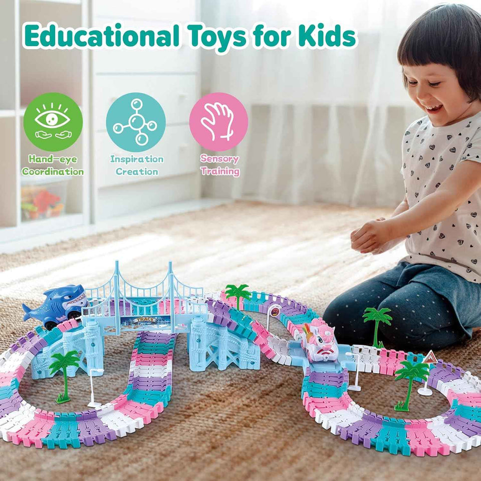 Car Toys for Kids 4-6, 194 PCS Race Car Track with Monster Trucks and Toddler Cars