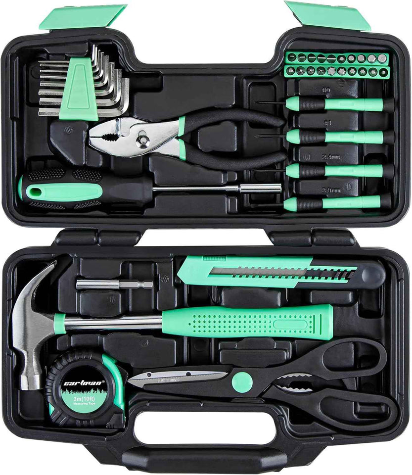 CARTMAN 39 Piece Tool Set General Household Hand Kit with Plastic Toolbox Storage Case Orange