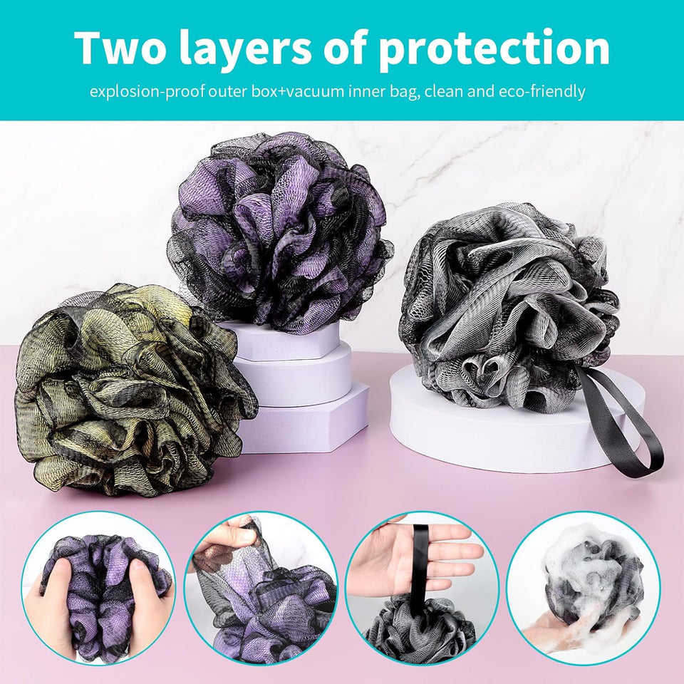 Dark Elf Bath Loofahs Soft Mesh Shower Sponge Body Back Scrubber for Women & Men - Pack of 4