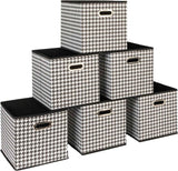 Household Essentials Foldable Fabric Storage Bins 6 Piece Set, Strong Poly-Woven Fabric, Sturdy Chipboard Sides, Grommet Front Handle, Stackable and Foldable, Classic Design, Black