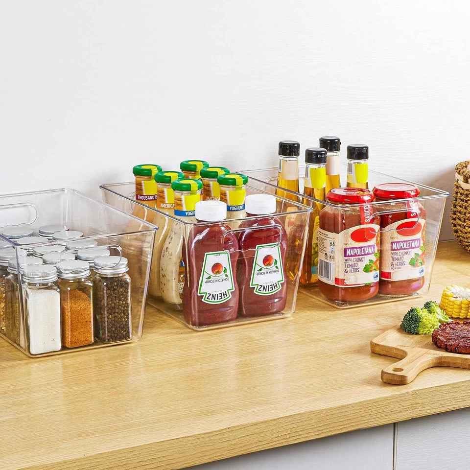 YIHONG 6 Pack Clear Pantry Organizer Bins with Handles for Kitchen, Freezer, Cabinet, Closet, Bathroom