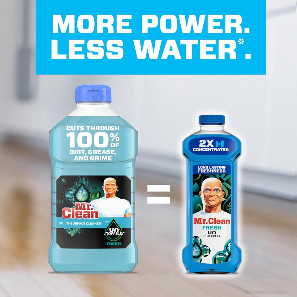 Mr. Clean All Purpose Cleaner, Floor Cleaner for Mopping Home, Bathroom, & Kitchen, Cleaning Liquid for Mop & Bucket, Cleaning Supplies, Multi-Surface Dilutable, Unstopables, 41oz