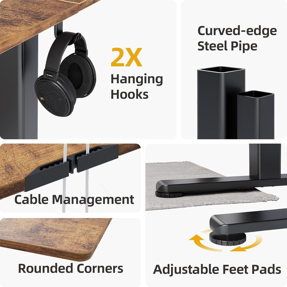 Claiks Electric Standing Desk, Adjustable Height Stand up Desk, 24x48 Inches Sit Stand Home Office Desk with Splice Board, Black Frame/Rustic Brown Top